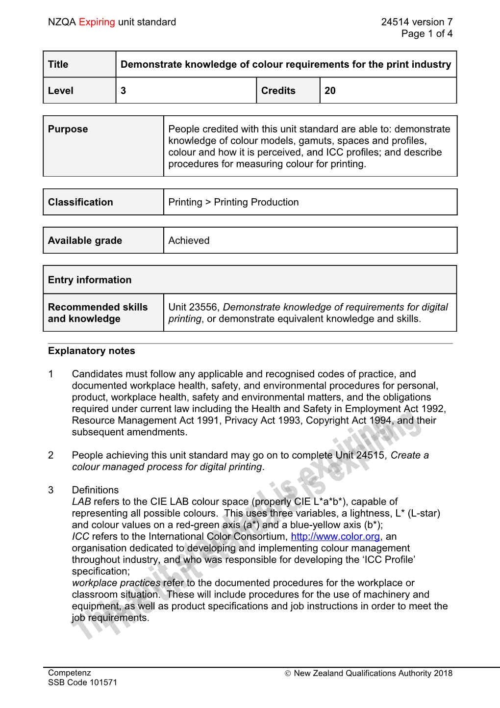 24514 Demonstrate Knowledge of Colour Requirements for the Print Industry