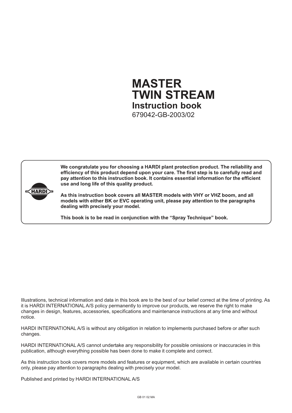 MASTER TWIN STREAM Instruction Book 679042-GB-2003/02