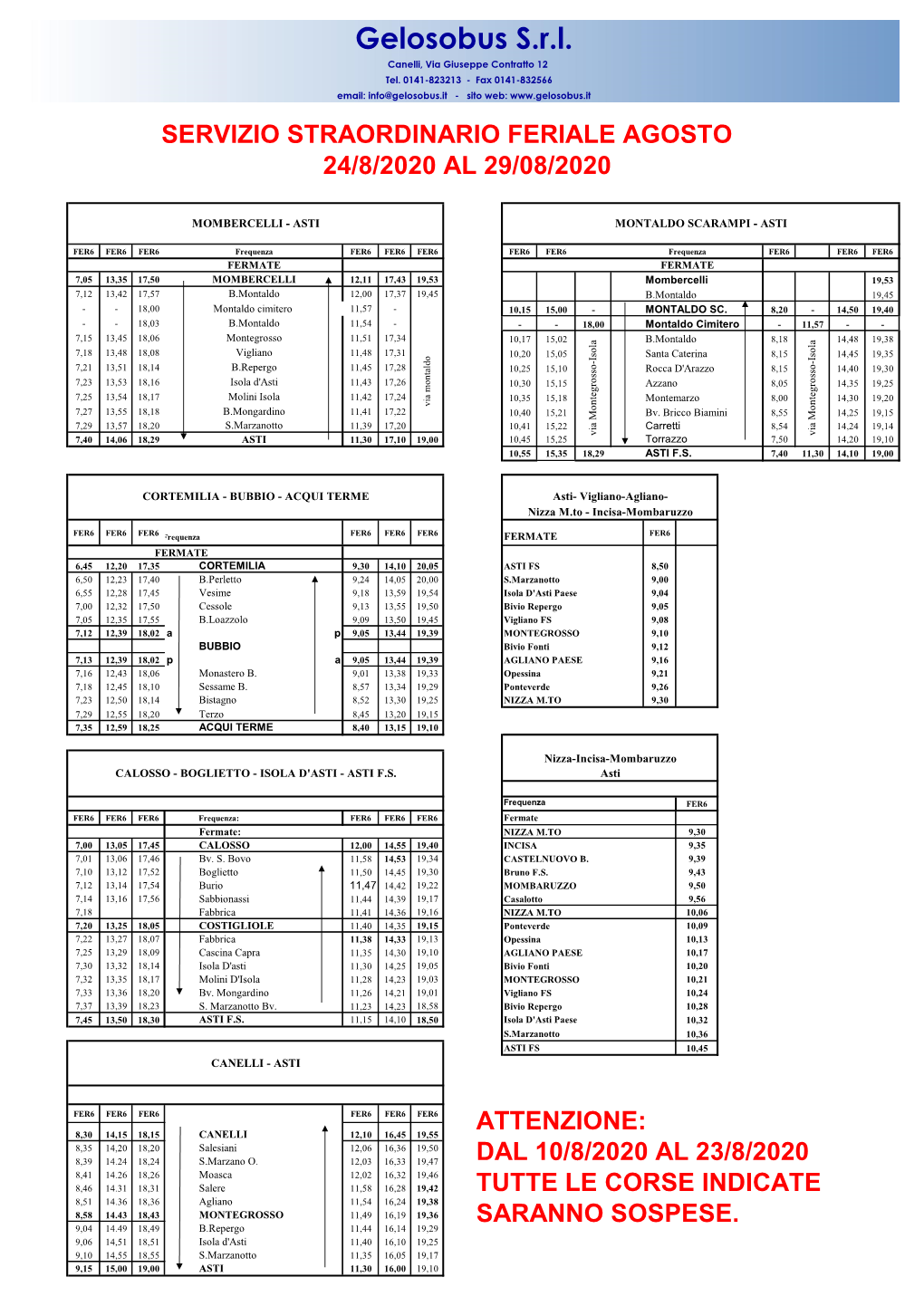 Gelosobus S.R.L. Canelli, Via Giuseppe Contratto 12 Tel