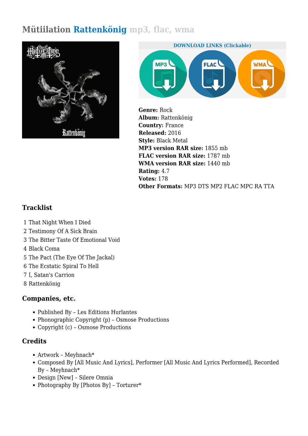 Mütiilation Rattenkönig Mp3, Flac, Wma