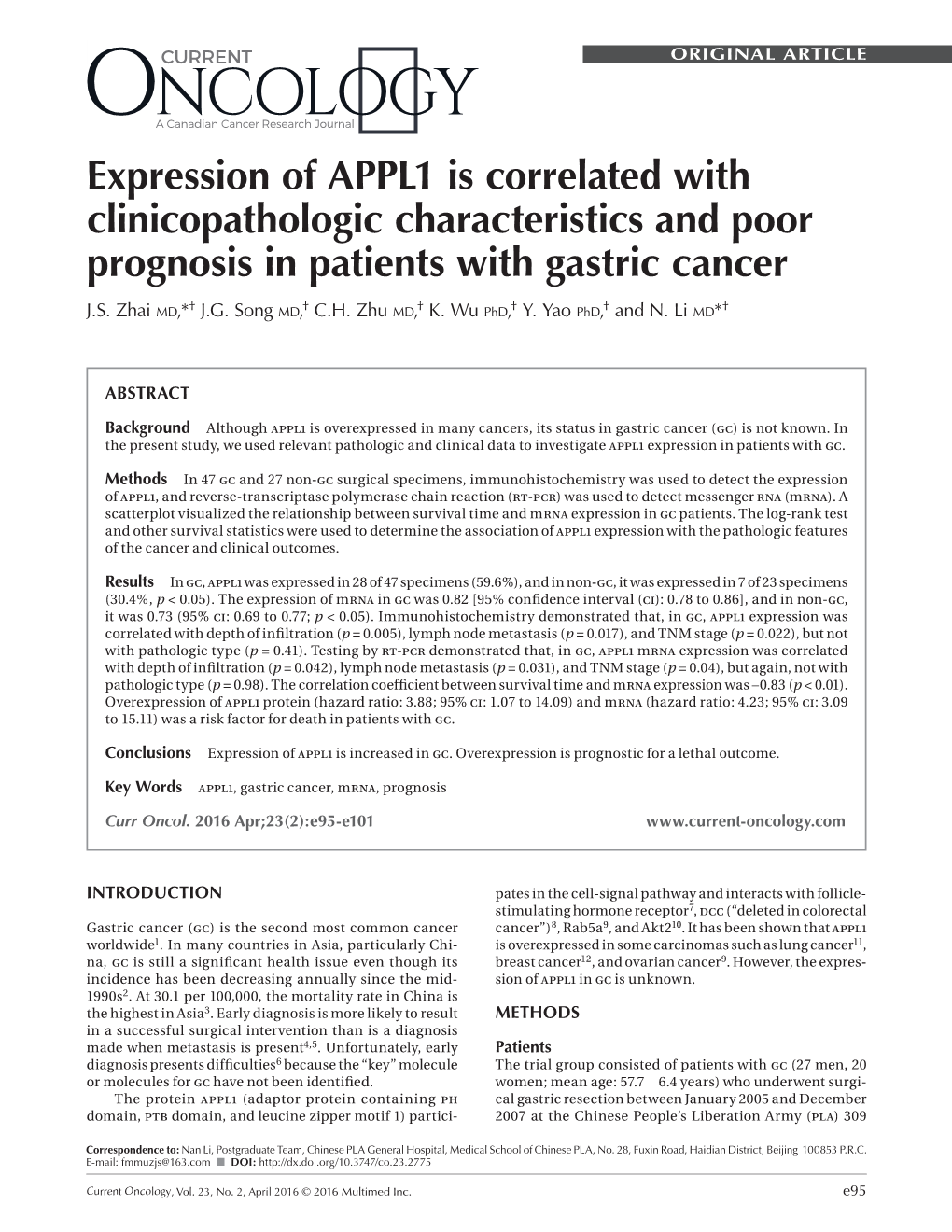 Expression of APPL1 Is Correlated with Clinicopathologic Characteristics and Poor Prognosis in Patients with Gastric Cancer