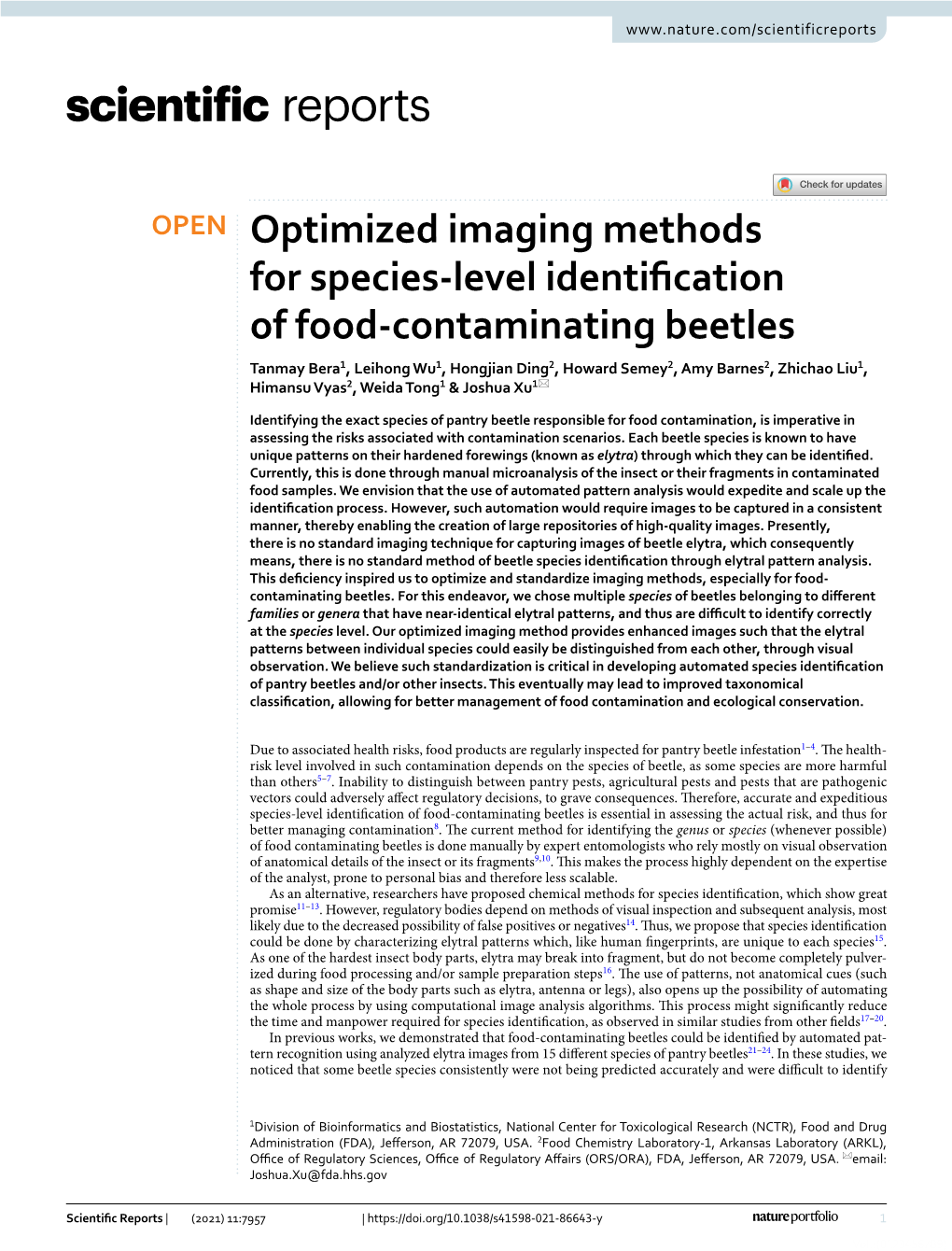 Optimized Imaging Methods for Species-Level Identification of Food