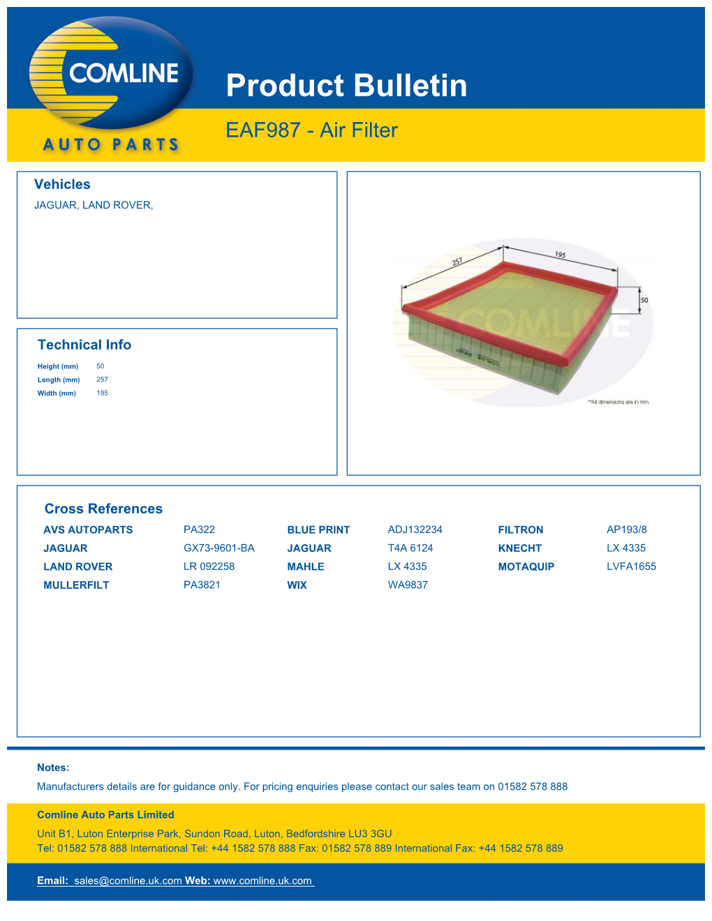 Product Bulletin EAF987 - Air Filter