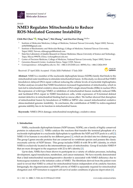 NME3 Regulates Mitochondria to Reduce ROS-Mediated Genome Instability