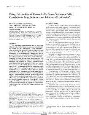 Correlation to Drug Resistance and Influence of Lonidamine1