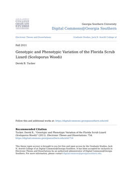 Genotypic and Phenotypic Variation of the Florida Scrub Lizard (Sceloporus Woodi)