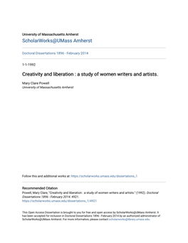 Creativity and Liberation : a Study of Women Writers and Artists