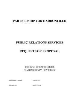 Partnership for Haddonfield Public Relations Services Request for Proposal