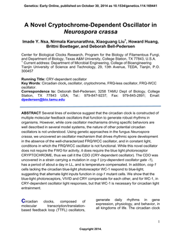 A Novel Cryptochrome-Dependent Oscillator in Neurospora Crassa