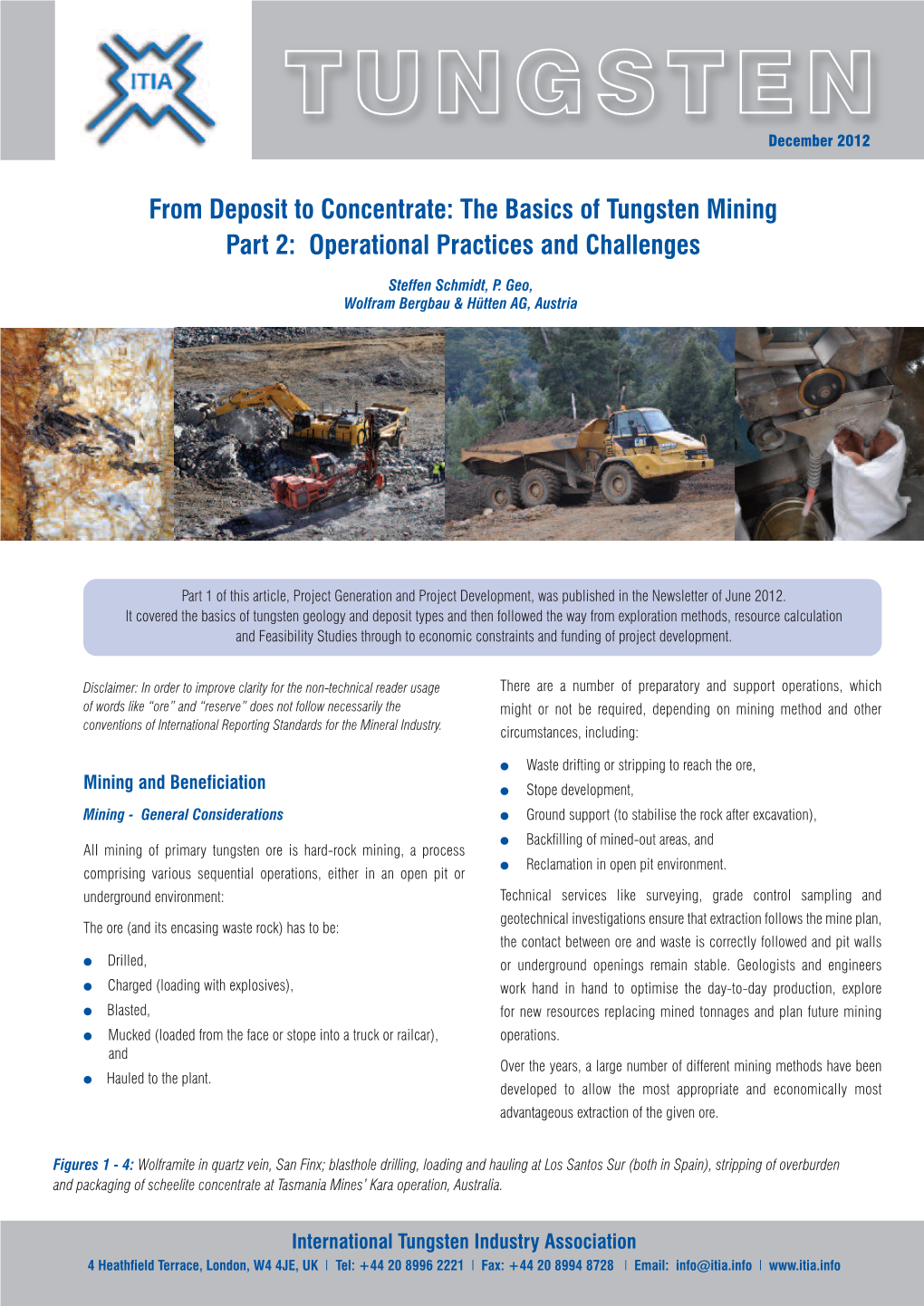 From Deposit to Concentrate: the Basics of Tungsten Mining Part 2: Operational Practices and Challenges