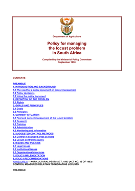 Policy for Managing the Locust Problem in South Africa