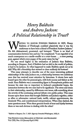 Henry Baldwin and Andrew Jackson: a Political Relationship in Trust?