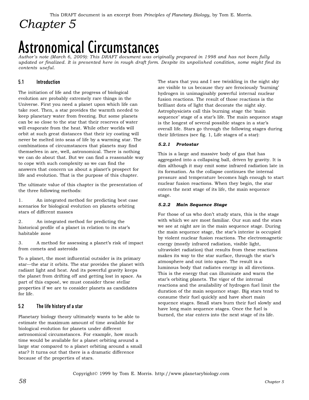 Chapter 5 Astronomical Circumstances Author’S Note (March 6, 2009): This DRAFT Document Was Originally Prepared in 1998 and Has Not Been Fully Updated Or Finalized