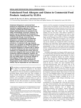Undeclared Food Allergens and Gluten in Commercial Food Products Analyzed by ELISA