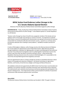 BIPAC Action Fund Endorses Luther Strange in the US Senate