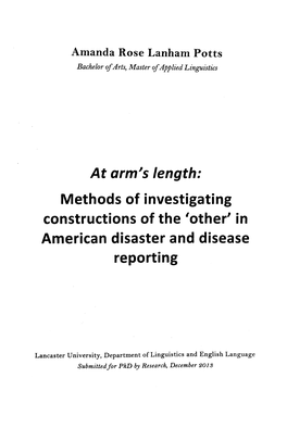 At Arm's Length: Methods of Investigating Constructions of the 'Other' in American Disaster and Disease Reporting