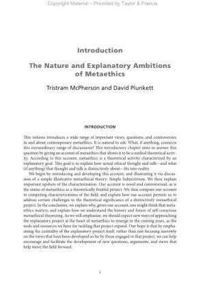 Introduction the Nature and Explanatory Ambitions of Metaethics