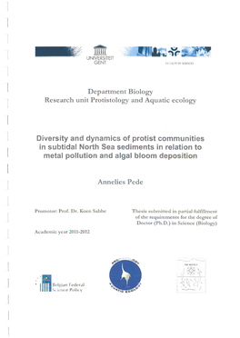 Diversity and Dynamics of Protist Communities in Subtidal North Sea Sediments in Relation to Metal Pollution and Algal Bloom Deposition I Annelies Pede