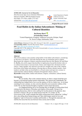 Food Habits in the Indian Subcontinent: Making of Cultural