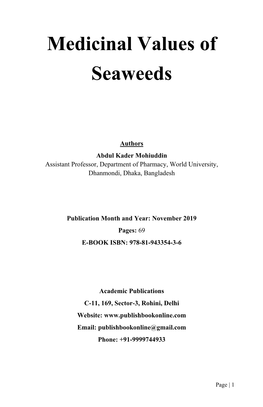 Medicinal Values of Seaweeds