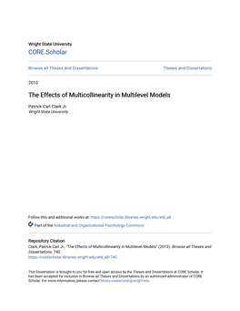 The Effects of Multicollinearity in Multilevel Models