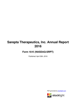Sarepta Therapeutics, Inc. Annual Report 2016