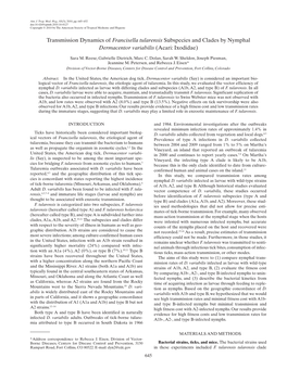 Transmission Dynamics of Francisella Tularensis Subspecies and Clades by Nymphal Dermacentor Variabilis (Acari: Ixodidae)