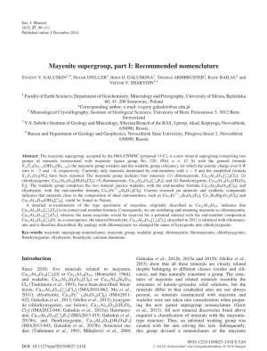 Mayenite Supergroup, Part I: Recommended Nomenclature