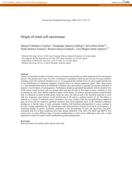 Origin of Renal Cell Carcinomas