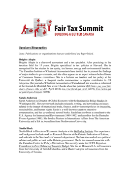 Fair Tax Summit BUILDING a BETTER CANADA