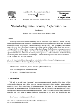 Why Technology Matters to Writing: a Cyberwriter's Tale