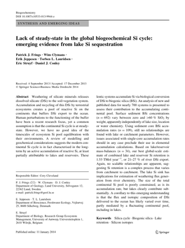 Lack of Steady-State in the Global Biogeochemical Si Cycle: Emerging Evidence from Lake Si Sequestration