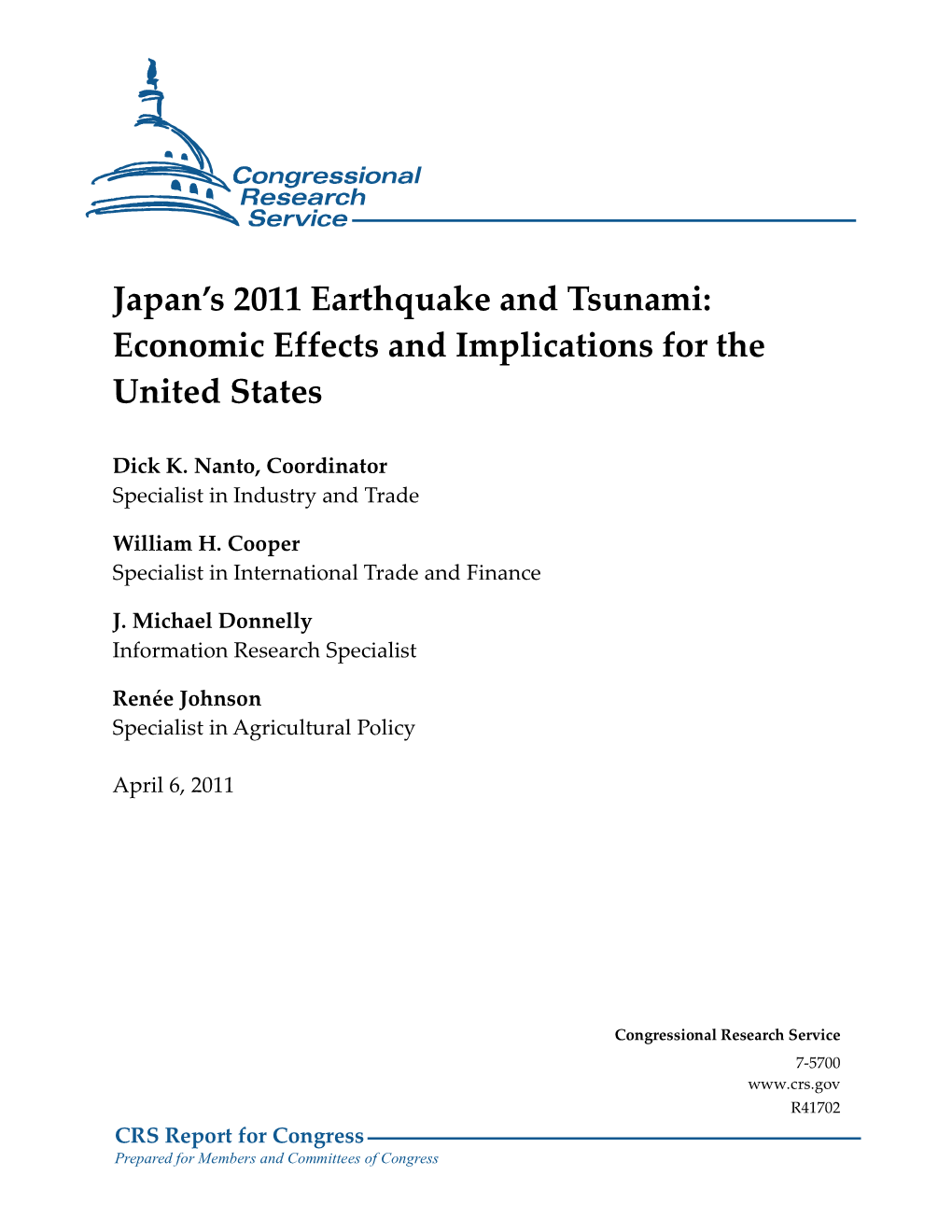 Japan's 2011 Earthquake and Tsunami: Economic Effects