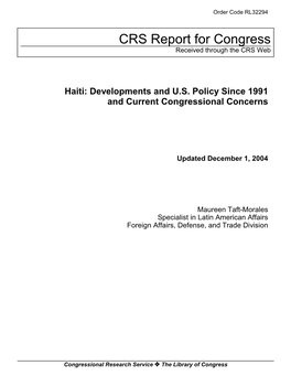 Haiti: Developments and U.S. Policy Since 1991 and Current Congressional Concerns