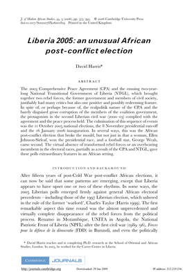Liberia 2005: an Unusual African Post-Conflict Election
