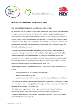 Media Release – Upper Hunter Region Website Launch New