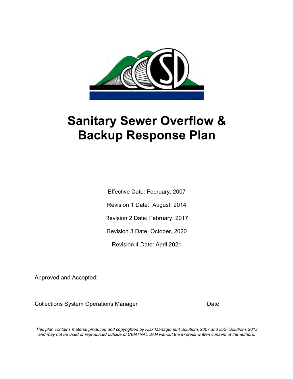 Sanitary Sewer Overflow & Backup Response Plan