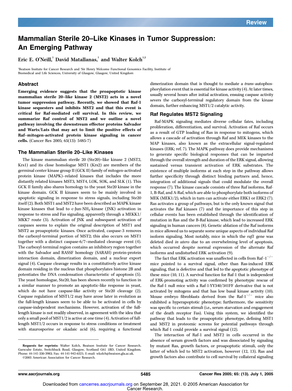 Mammalian Sterile 20–Like Kinases in Tumor Suppression: an Emerging Pathway