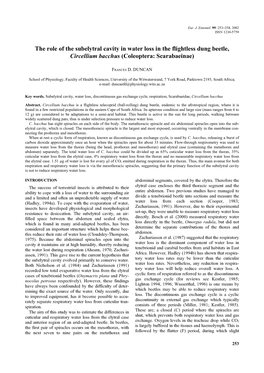 The Role of the Subelytral Cavity in Water Loss in the Flightless Dung Beetle, Circellium Bacchus (Coleóptera: Scarabaeinae)