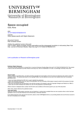 University of Birmingham Space Occupied