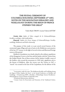 THE FEUDAL CEREMONY of COLOMEEA/KOŁOMYJA (SEPTEMBER 12Th 1485)