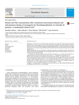 Plasma Anti-Fxa Concentration After Continuous Intravenous Infusion and MARK Subcutaneous Dosing of Enoxaparin for Thromboprophylaxis in Critically Ill ☆ Patients