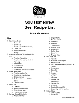 Soc Homebrew Beer Recipe List