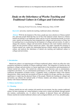 Study on the Inheritance of Wushu Teaching and Traditional Culture in Colleges and Universities