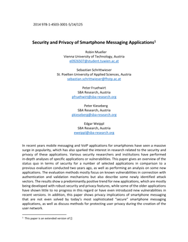 Security and Privacy of Smartphone Messaging Applications1