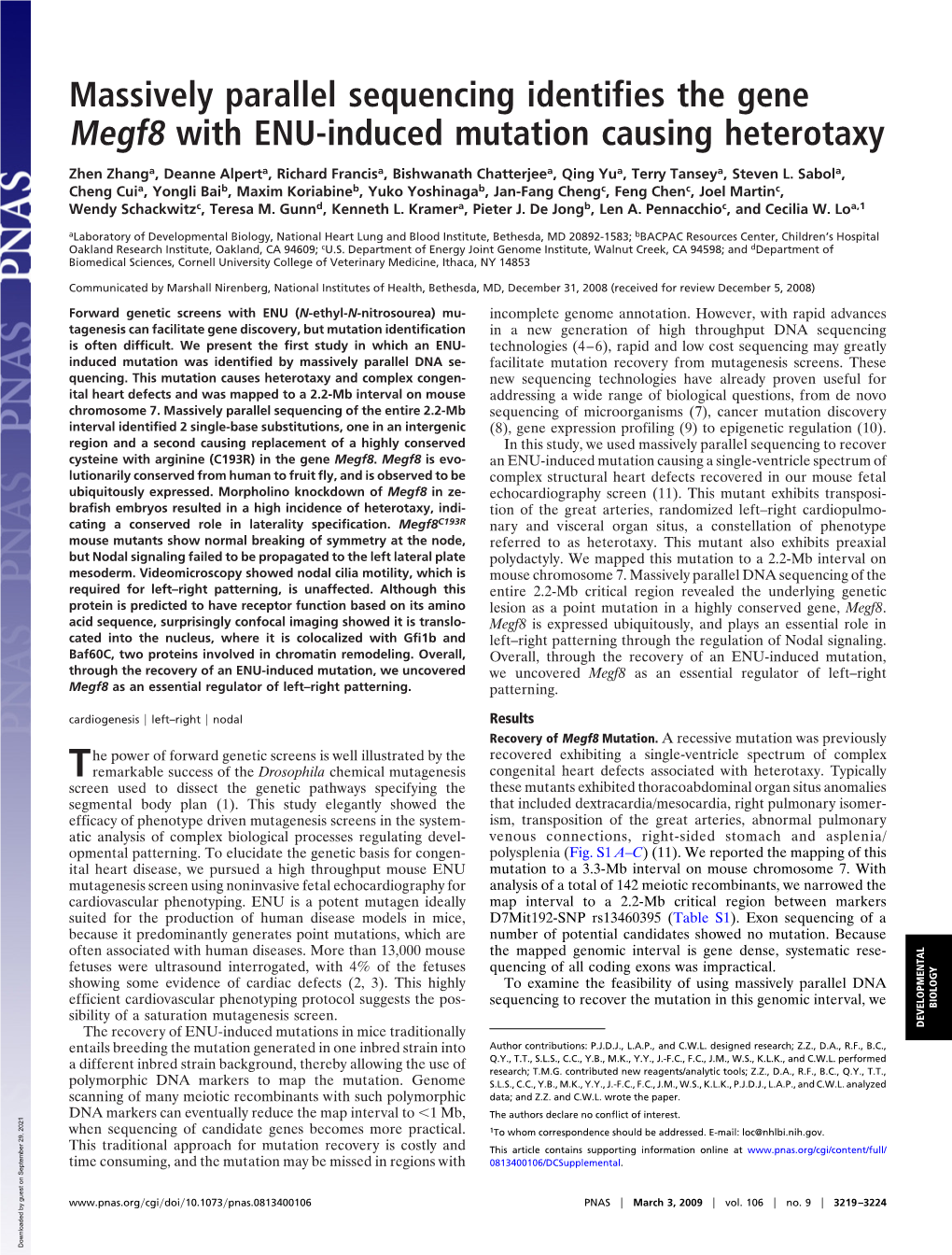 Massively Parallel Sequencing Identifies the Gene Megf8 with ENU-Induced Mutation Causing Heterotaxy