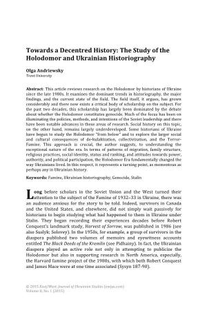 The Study of the Holodomor and Ukrainian Historiography