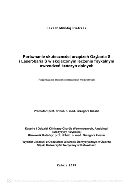 Porównanie Skuteczności Urządzeń Oxybaria S I Laserobaria S W Skojarzonym Leczeniu Fizykalnym Owrzodzeń Kończyn Dolnych