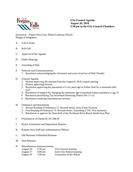 August 20, 2018 Council Agenda Packet