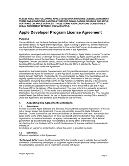 Apple Developer Program License Agreement Terms and Conditions Carefully Before Downloading Or Using the Apple Software Or Apple Services